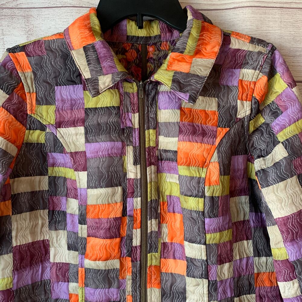 Reversible Multicolor Full Zip Jacket Patchwork Colorblock Quilt and Floral Side - Picture 4 of 16